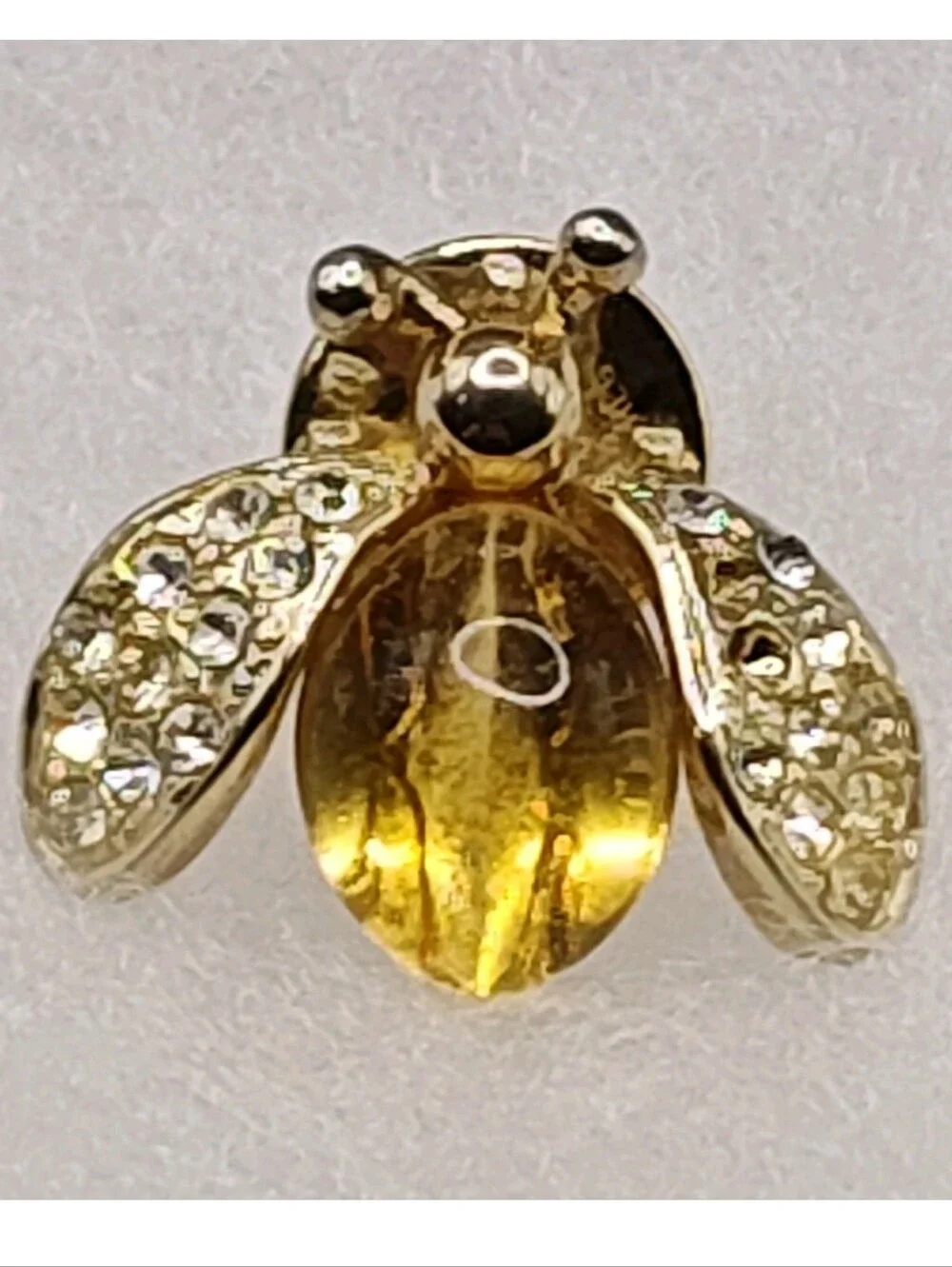 Vtg Bee Bug Flying Insects Enamel Brooch Glass Jelly Belly Lapel Pin Signed CFW